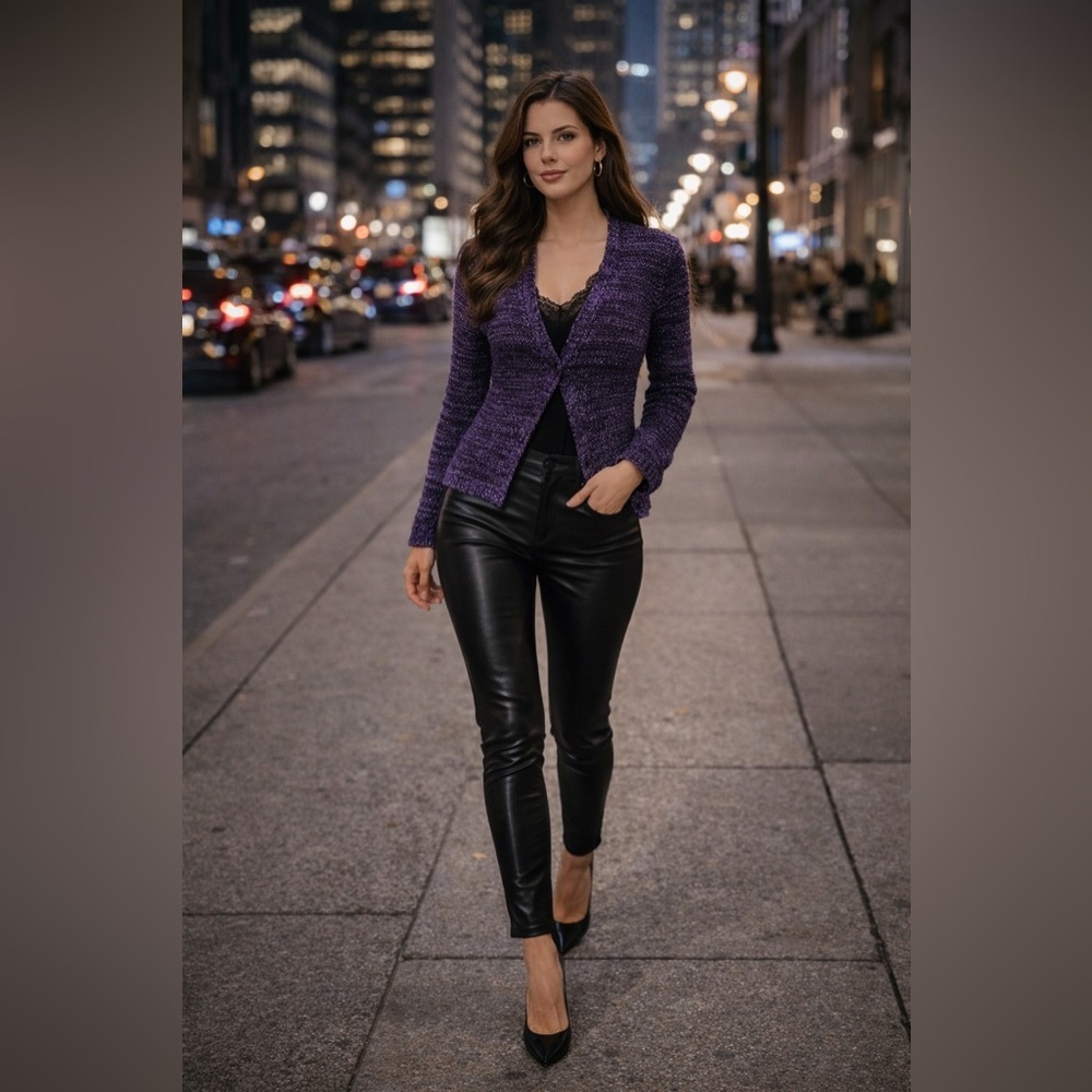 JONES NEW YORK Y2K Whimsigoth Purple & Navy Women's Cardigan Sz S
